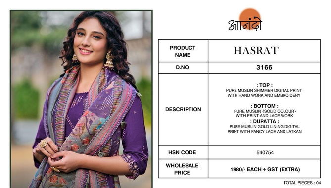 Hasrat 3166 Anando By Jay Vijay Muslin Printed Designer Salwar Kameez Orders In India